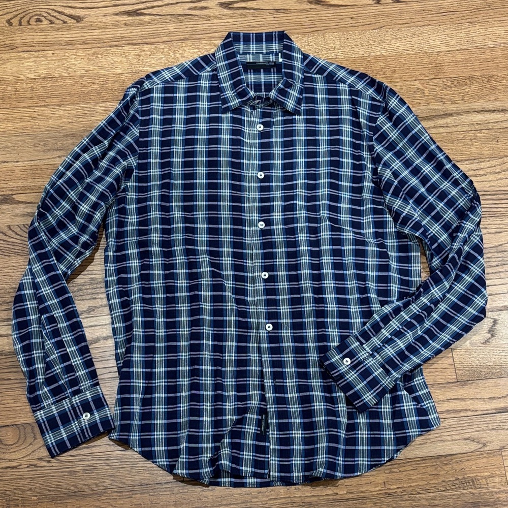 Poggianti 1958 Men's Blue Plaid Shirt Large
